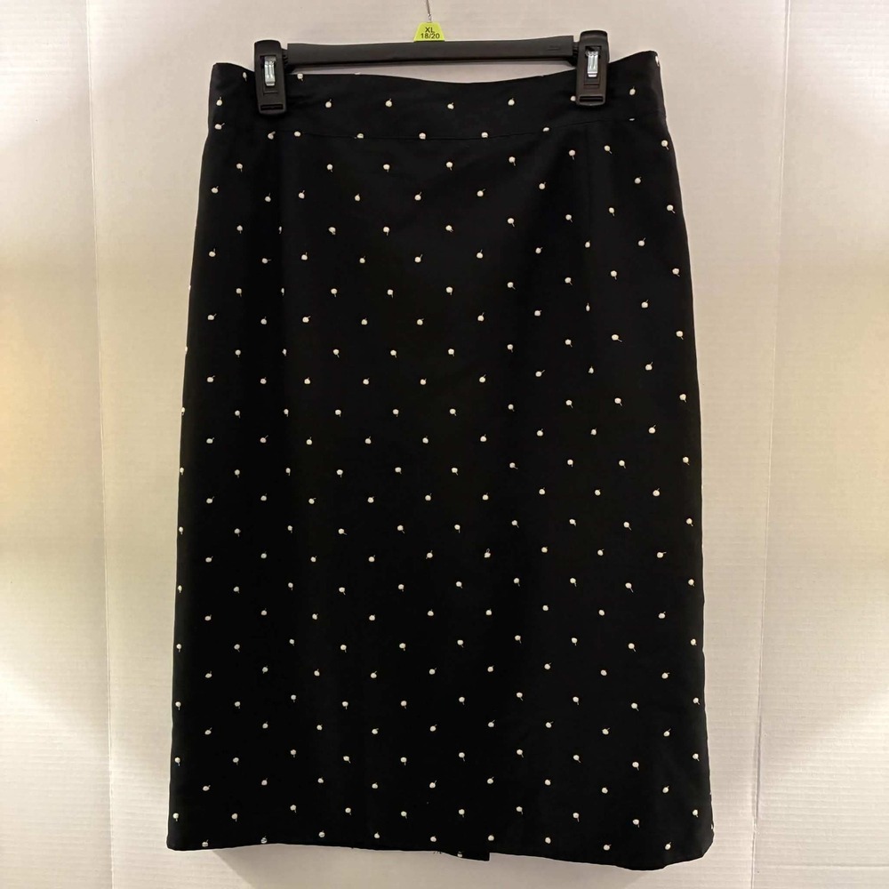 Mondi Pencil Skirt Womens 44 Black White Cherry Embroidered Wool Blend Vintage